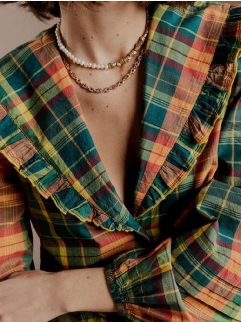 NWOT Free People Molly Ruffle Plaid Top XS Boho Prairie Blouse
